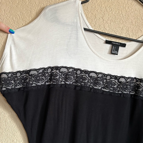 White and Black with Lace Tee Shirt, Size Small - Picture 2 of 8